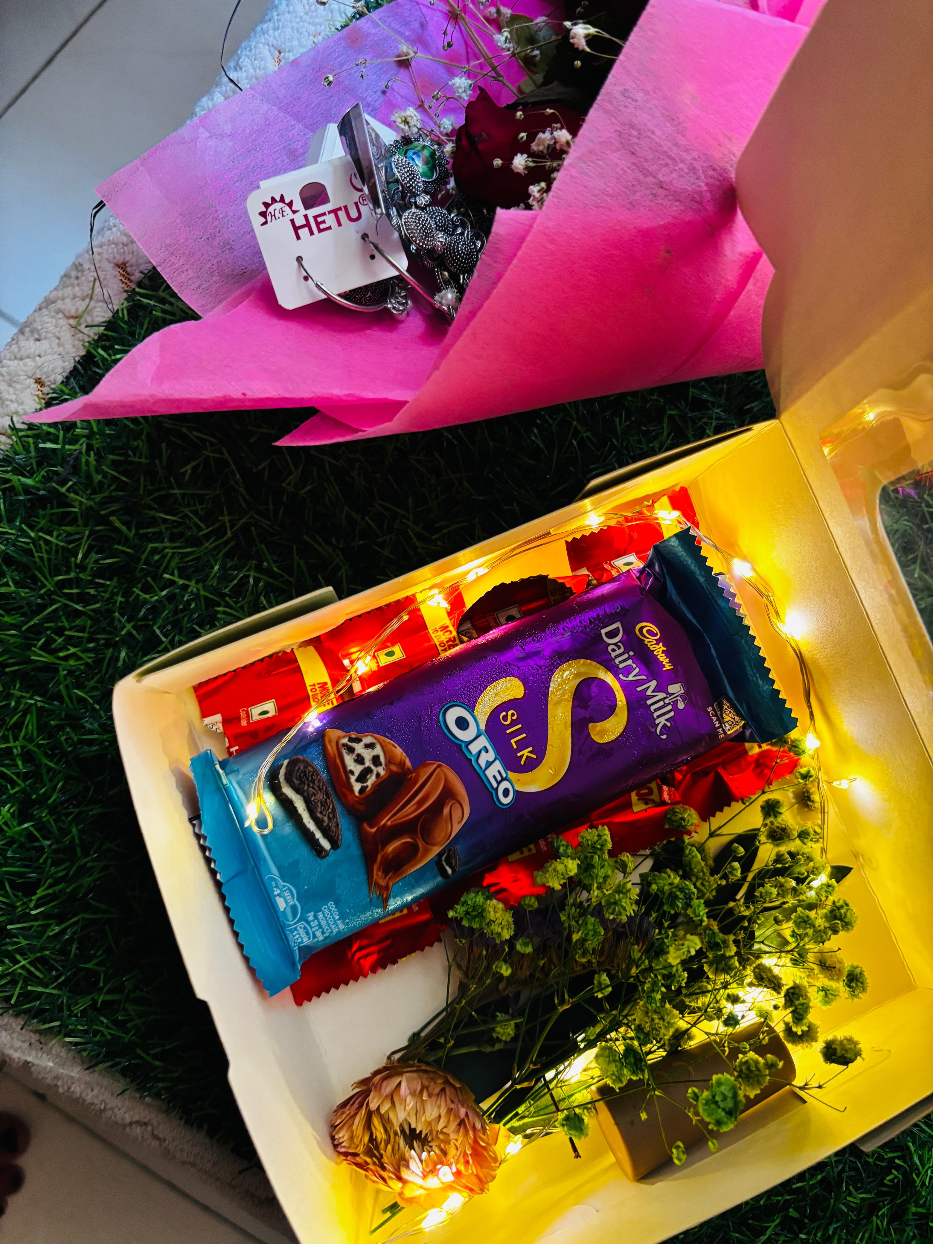 Chocolate hamper with fairy lights