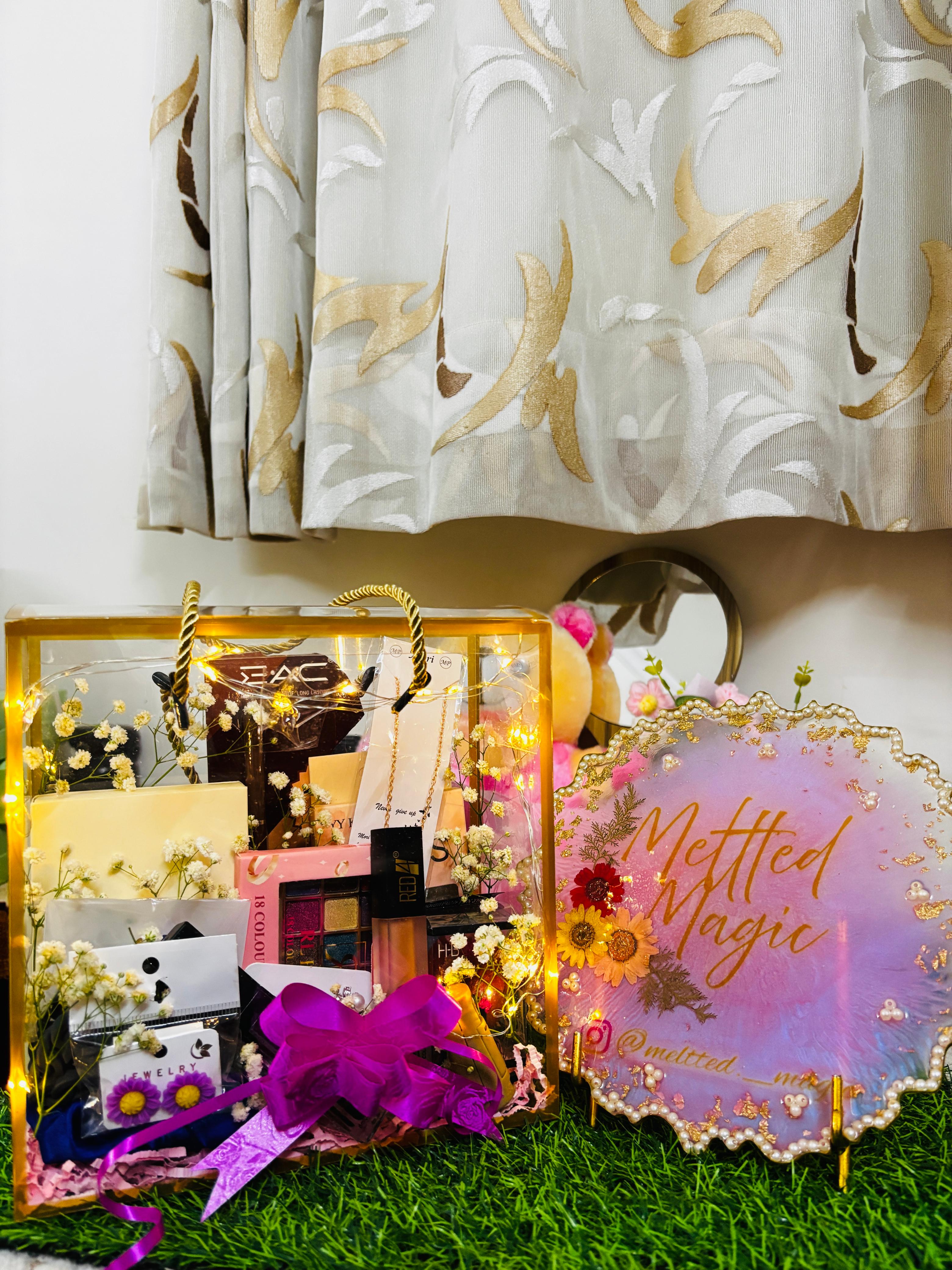 Luxury beauty gift hamper with premium cosmetics, jewelry and accessories by Melted Magic